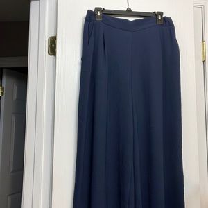 H&M wide leg pants-blue-like new elastic in back -size 12 100% Polyester.